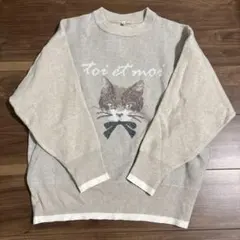 猫イラスト ベージュ 長袖