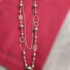 ハッシュアッシュ ゴールドとグレーのパール 2連ネックレス