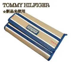 【新品】トミーヒルフィガー ウォレット 長財布 ベージュ×ネイビーストライプのサムネイル