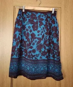 シフォンスカート　ひざ丈　ボルドー　くすみターコイズブルー　秋色