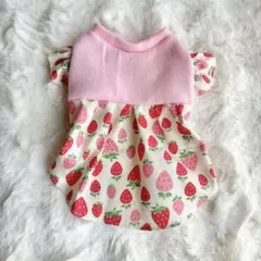 犬服 Sサイズ いちご柄フリル付きワンピース 犬服ハンドメイド ペット服 冬服