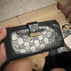 GUCCI グッチシマ GG柄 レザー 黒 GG金具 W ホック