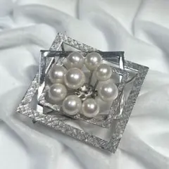 【極美品】あこや真珠 本真珠 パール ブローチ 帯留め シルバー 9珠 和装小物