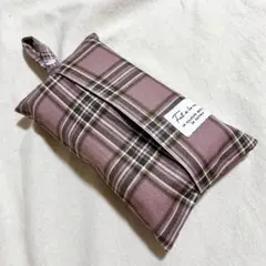 ハンドメイド ソフトパックティッシュケース チェックくすみピンク