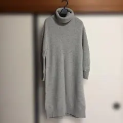 ユニクロ UNIQLO グレー タートルネック ニットワンピース Lサイズ 美品