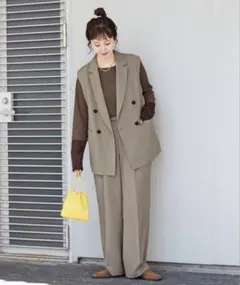 B.C STOCK 《2点セット》手洗い可/ジレ＋2タックパンツセット　ベージュ