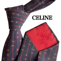 CELINE セリーヌ　ネクタイ チェーン柄 ネイビー　ボルドー　ブランドロゴのサムネイル