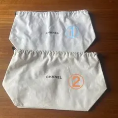 CHANELホワイトキャンバスポーチ 2個セット巾着袋キャンバスバッグ巾着バッグ