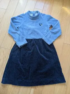 ★familiar★ ワンピース 130cm 長袖 ベロア・ネイビー