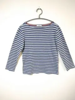 エーグル　長袖カットソー　レディースS　グレー　ネイビー　ボーダー柄　綿100％