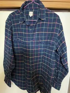 ネイビー チェック柄 長袖ネルシャツ