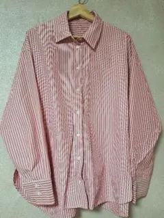 BONLECILL ストライプ メンズライク オーバーサイズシャツ レッド