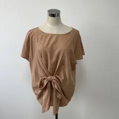 RETRO GIRL ベージュ 半袖ブラウス　リボン　フリー