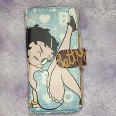 （ジャンク品）ベティ・ブープ 手帳型スマホケース デニム風