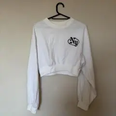 ホワイト クロップド丈 トレーナー