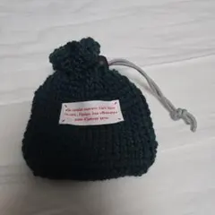 ハンドメイド　巾着ポーチ　緑　編み物