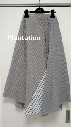 Plantation グレー系ストライプ フレアスカートのサムネイル
