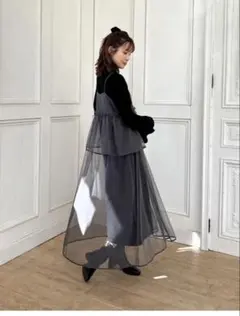 【made by Olu.】2ピースレイヤードペプラムチュールワンピース