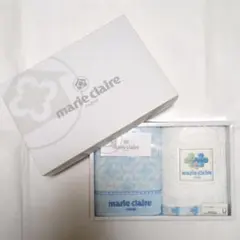 marie claire タオルセット 青色 花柄刺繍