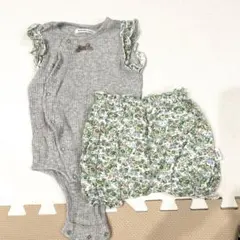 birthday party フリルボディスーツと花柄パンツセット