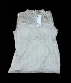 【新品タグ付き】GU ブラフィールレーシーハイネックT M ナチュラル