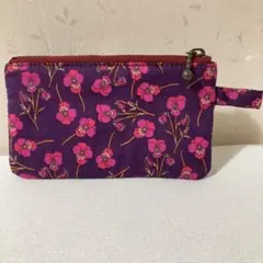 ハンドメイド　ミニポーチ　カードケース　小銭入れ　リバティ　パープル