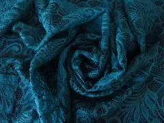 お買い得レース地　リーフ柄が美しい濃いめのエメラルドグリーンの日本製コードレース