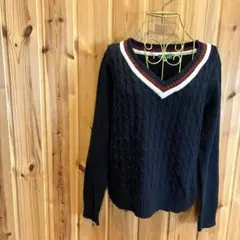 【アースミュージックアンドエコロジー】ニット　長袖　Ｖネック　毛混　ネイビー系
