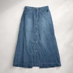 【PLST】春夏向け 薄手ダンガリー フロントボタン デニム ロングスカート M