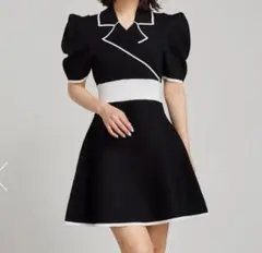 rienda テーラードカラーミニフレアハーフスリーヴニットワンピース