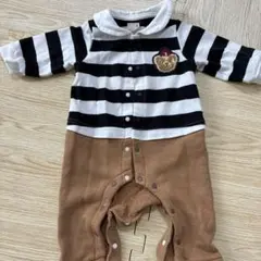 ストライプロンパース 80cm クマ刺繍