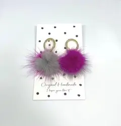 ⭐️ハンドメイドピアス　ピンク×グレー　ファー