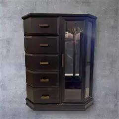 アンティーク 木製 ミラー付5段ジュエリーボックス オルゴール