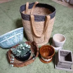 植木鉢ミニ4号　鉢カバー　寄せ植え鉢　 バスケット まとめ売り　7点