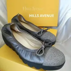 ヒルズアヴェニュー　ウェーブソールパンプス　厚底　リボン　グリッター