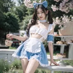 悩殺★セクシーメイド服コスチューム コスプレセット ブルー ロリータ 萌え 色気