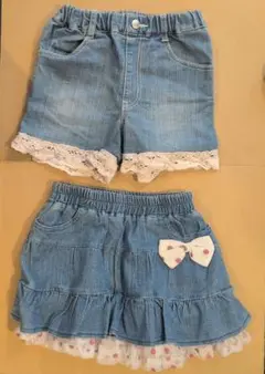 デニム　ショートパンツ、キュロット　２枚セット　100cm