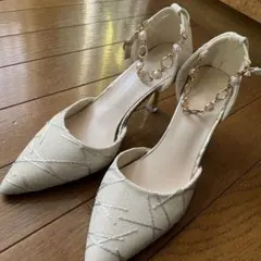 ホワイト グリッター ポインテッドトゥ ハイヒール