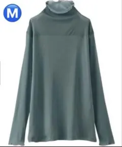 ★試着のみ★長袖シアー素材トップス　透け感　フリル仕様タートルネック　M