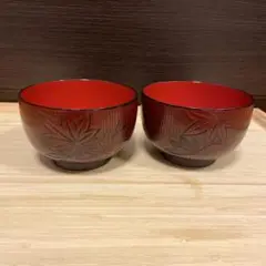 汁椀 2客セット 楓模様 漆器風　プラスチックのサムネイル