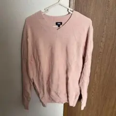 ユニクロ　ワッフルVネックセーターピンク　L　男女兼用ニット　UNIQLO