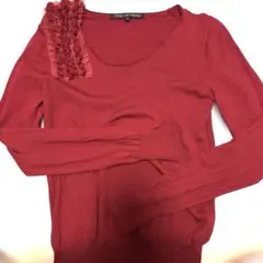 ユナイテッドアローズ　グリーンレーベルリラクシング　フリル赤ニット長袖ニット