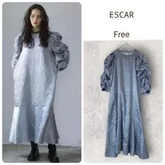 ESCAR エンボスギャザースリーブワンピース　【Free】美品のサムネイル