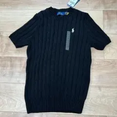 【新品正規品】POLO ラルフローレン ケーブルニット 半袖M ブラック黒
