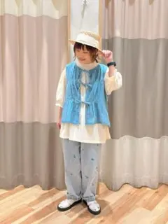 新品♪Samansa Mos2　デニム/綿麻キャンバスリボンベスト　sm2