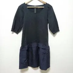 ブロードゥリーアンドコー　五分袖　ドッキングワンピース　ブラック　ネイビー