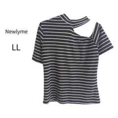 Newlyme ボーダー カットソー 半袖 Tシャツ アシンメトリー　LL　黒のサムネイル