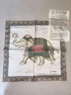 【未使用】JIM THOMPSON タイシルク　ミニスカーフ　象　アニマル柄