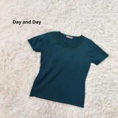 半袖ニット ウール混 ビジュー付き クルーネック M グリーン サマーニット