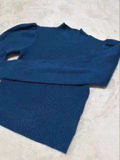 ムルーア　リブニット　パフスリーブ　長袖　ブルー系